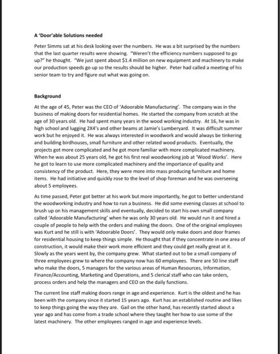 case study A 'Door'able Solutions needed Peter