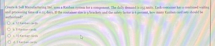 Create & Sell Manufacturing Inc. uses a Kanban