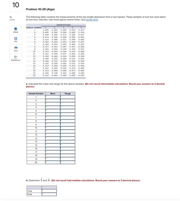 10 Problem 10-29 (Algo) The following table