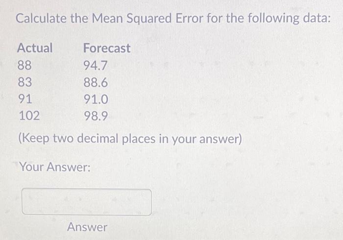 Calculate the Mean Squared Error for the