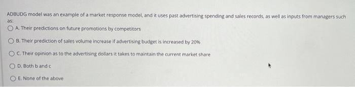 as ADBUDG model was an example of a market