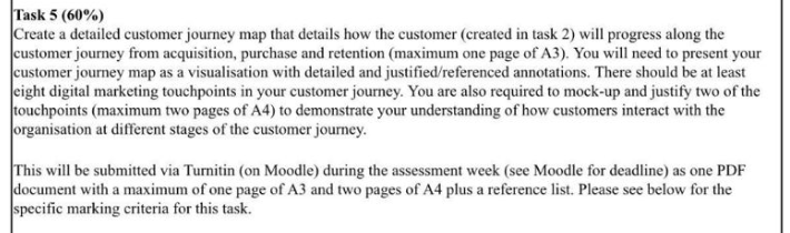 Task 5 (60%) Create a detailed customer journey