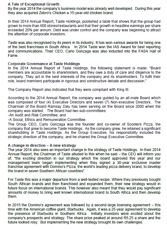 Question 5 [20] CASE STUDY BIGGER IS NOT ALWAYS