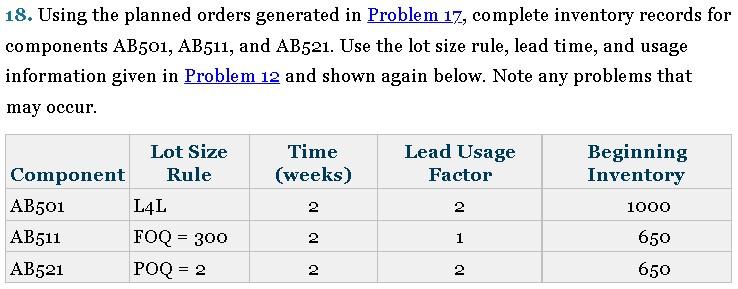 17. Fill in the partially completed inventory
