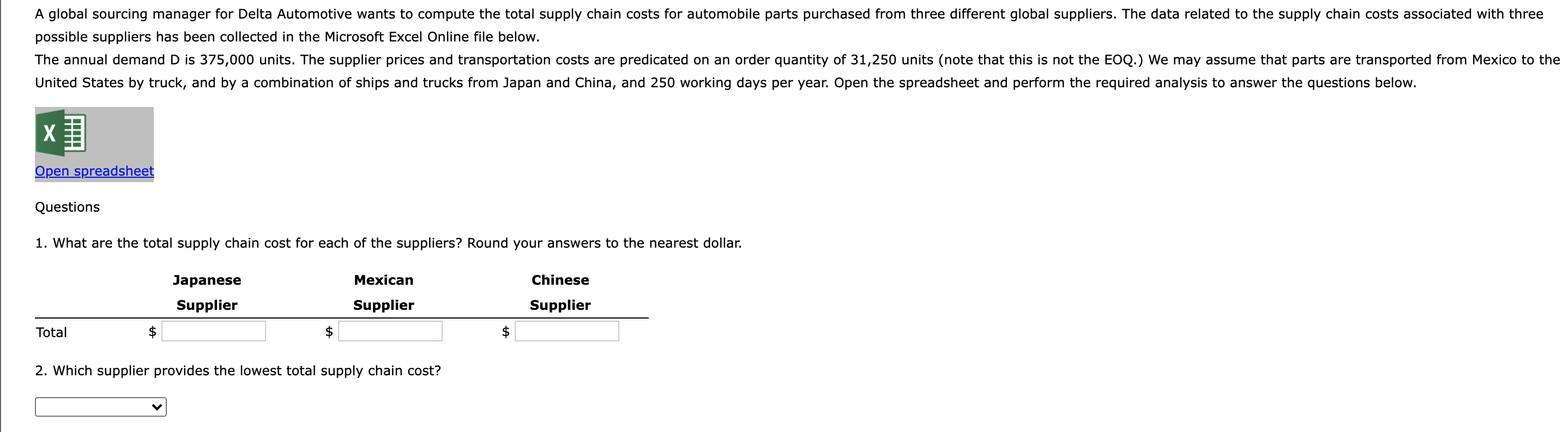 Total Supply Chain Cost Analysis Data Procurement