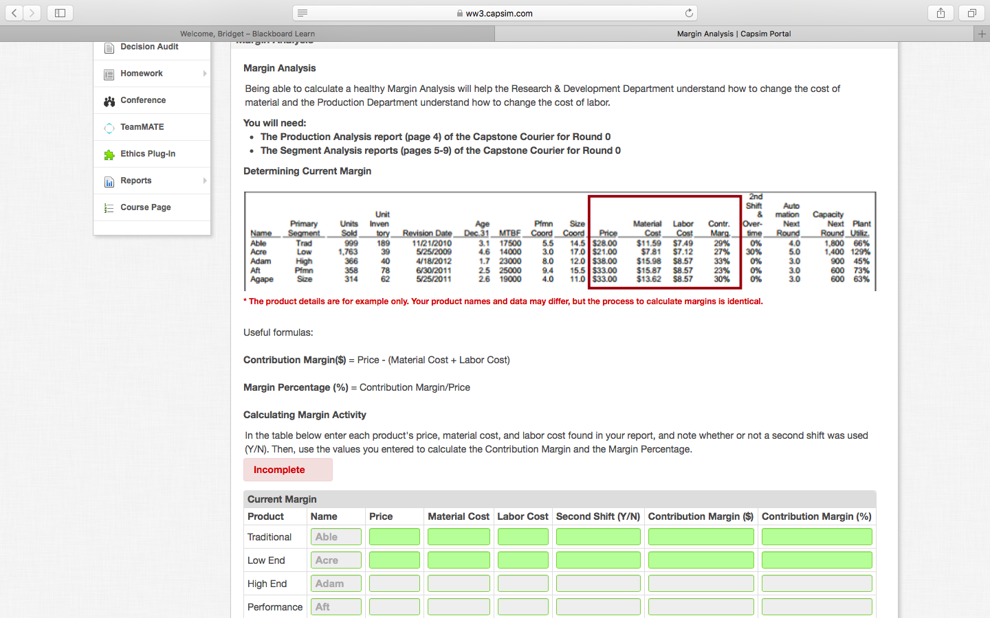 ww3.capsim.com G Margin Analysis Capsim Portal +