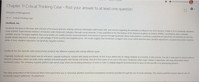 Chapter 11 Critical Thinking Case - Post your