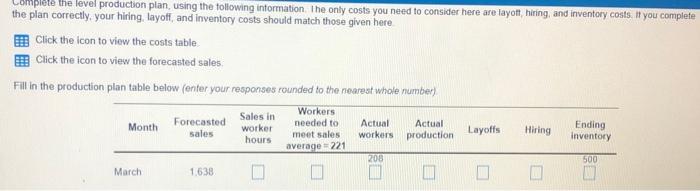 Complete the level production plan, using the