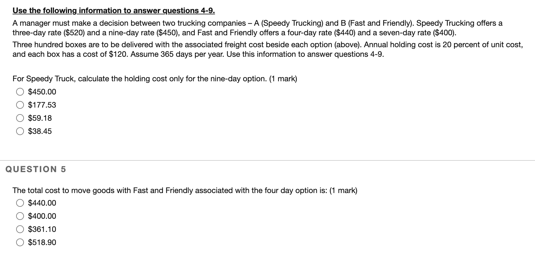 Use the following information to answer questions