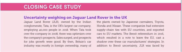CLOSING CASE STUDY Uncertainty weighing on Jaguar