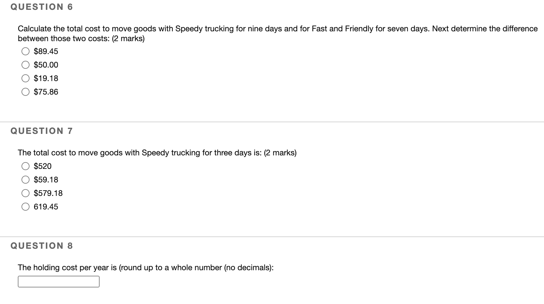 Use the following information to answer questions