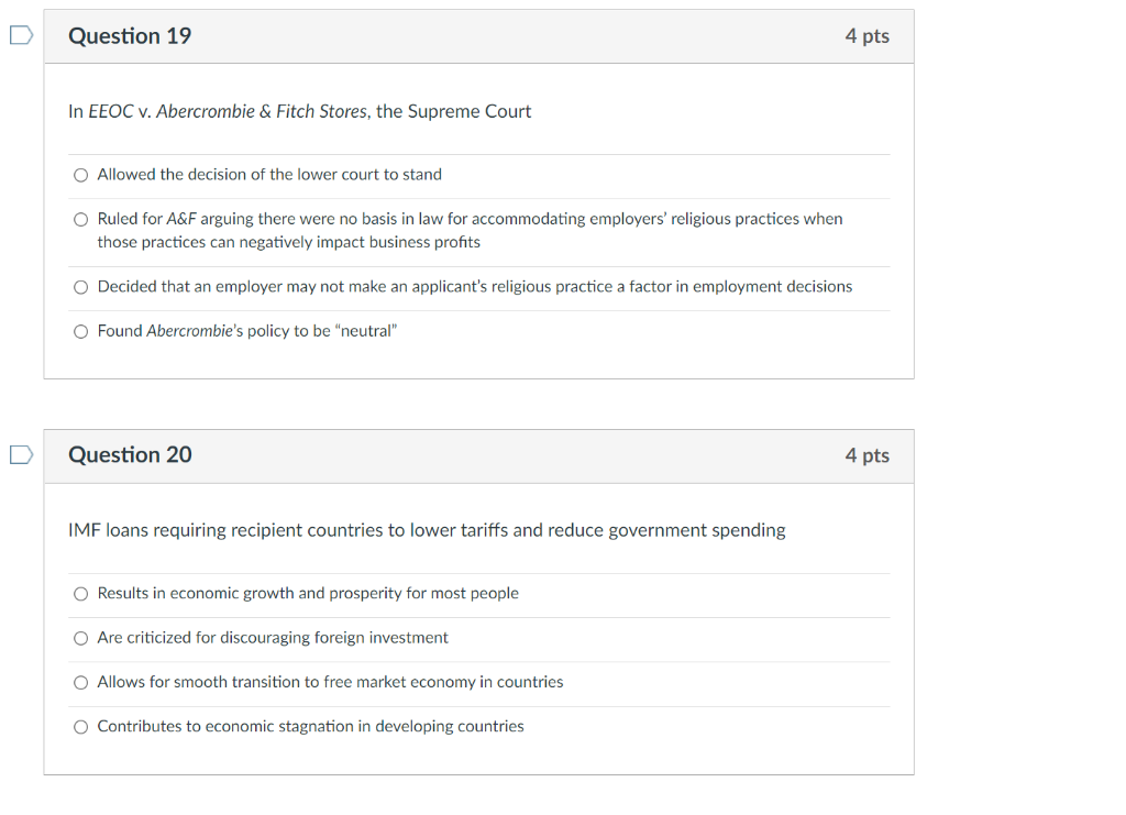 Question 19 4 pts In EEOC v. Abercrombie & Fitch