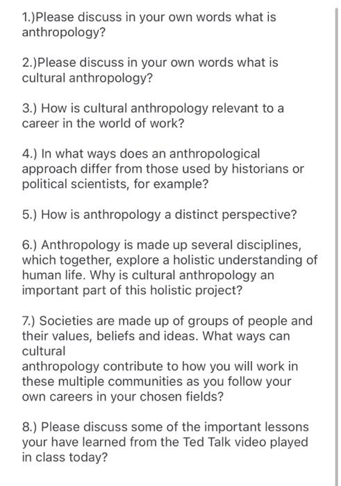 1.) Please discuss in your own words what is