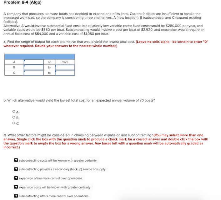 Problem 8-4 (Algo) A company that produces