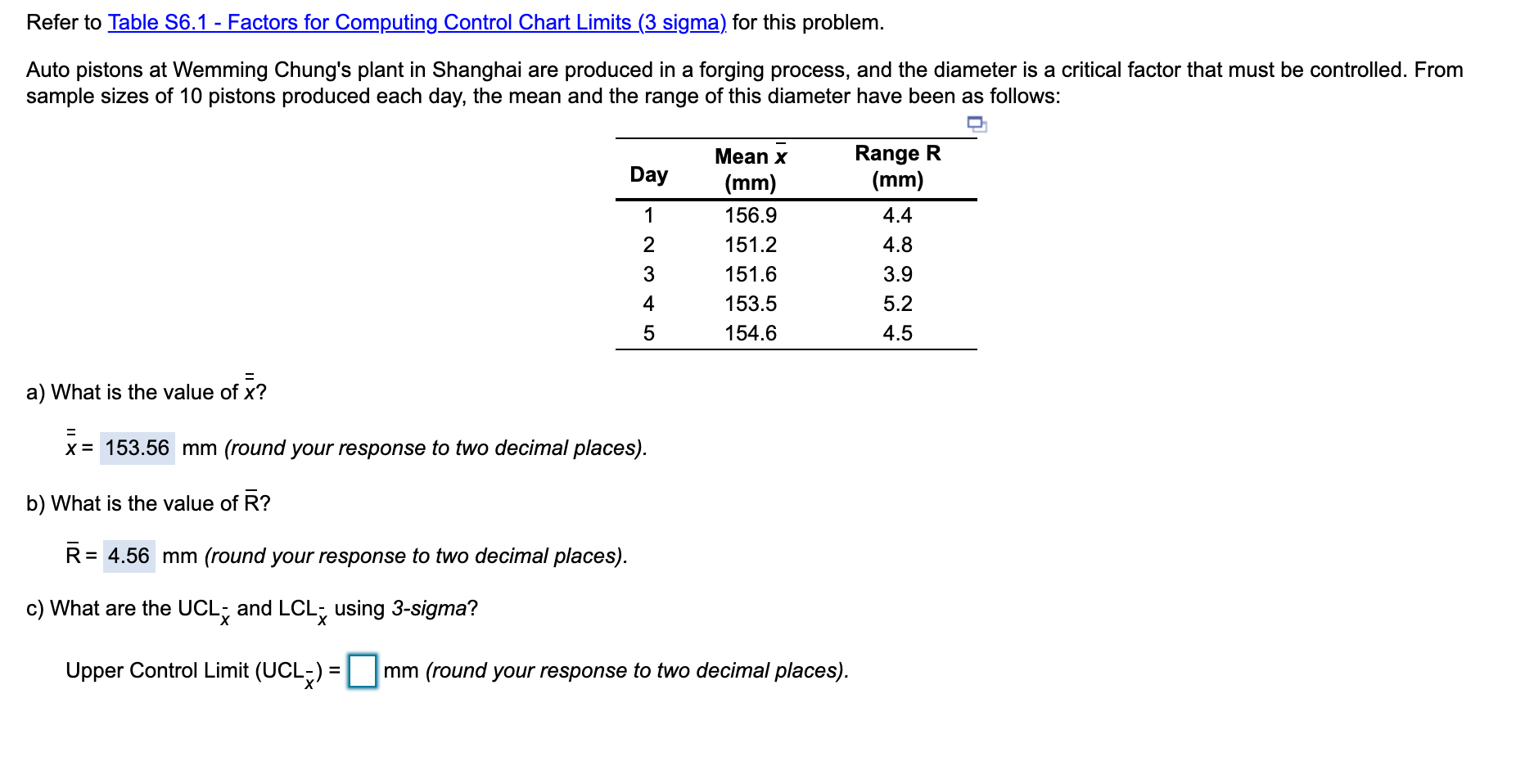 Refer to Table 56.1 - Factors for Computing
