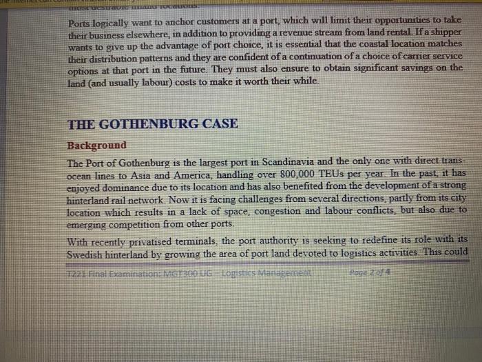 Port-Centric Versus Inland Location Decisions in