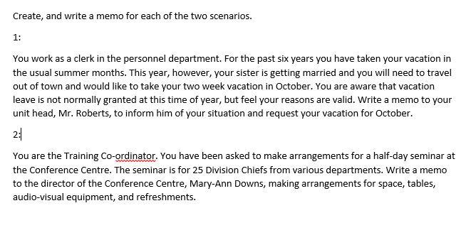 Create, and write a memo for each of the two