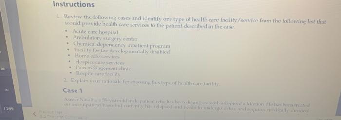 Instructions 1. Review the following cases and