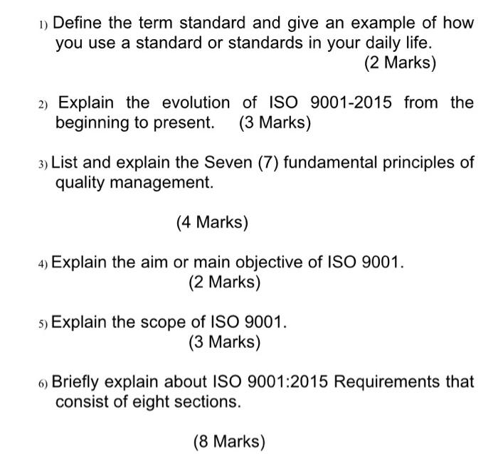 1) Define the term standard and give an example