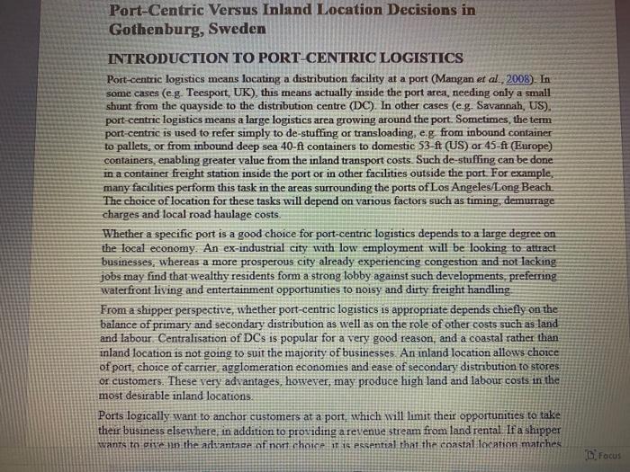 Port-Centric Versus Inland Location Decisions in