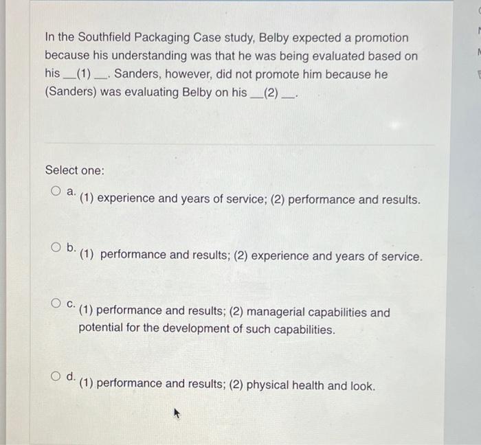 In the Southfield Packaging Case study, Belby