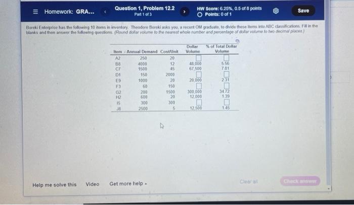 = Homework: GRA... Question 1, Problem 12.2 HW