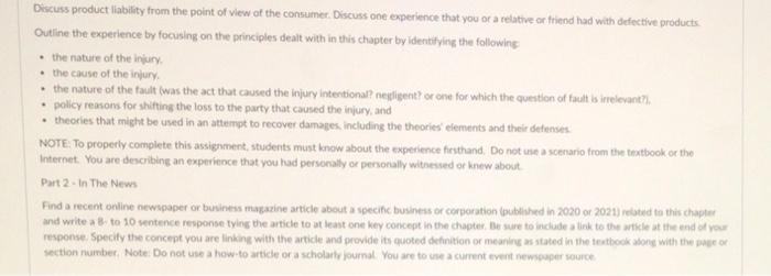 Discuss product liability from the point of view