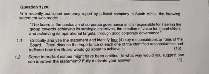 Question 1 [20] In a recently published company