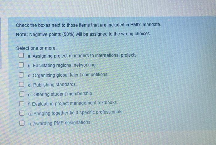 Check the boxes next to those items that are