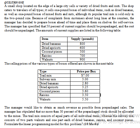 QUESTION ONE A small shop located on the edge of