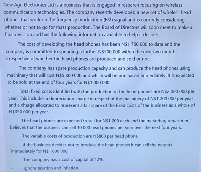 New Age Electronics Ltd is a business that is