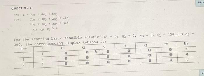18 pc QUESTION 6 max 2-3x + 4x2 + 5x3 2x1 + 3x2 +
