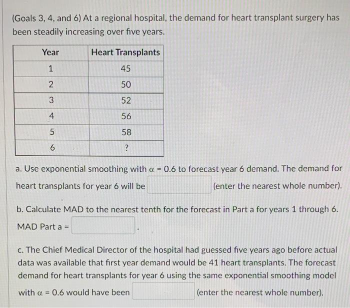 (Goals 3, 4, and 6) At a regional hospital, the