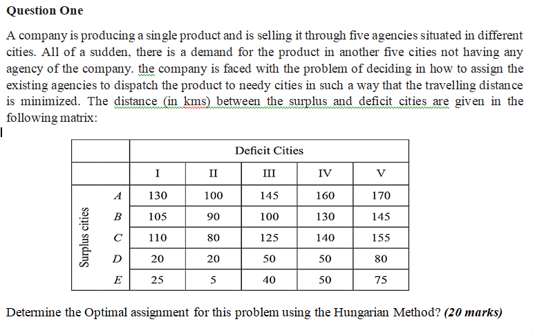 Question One A company is producing a single