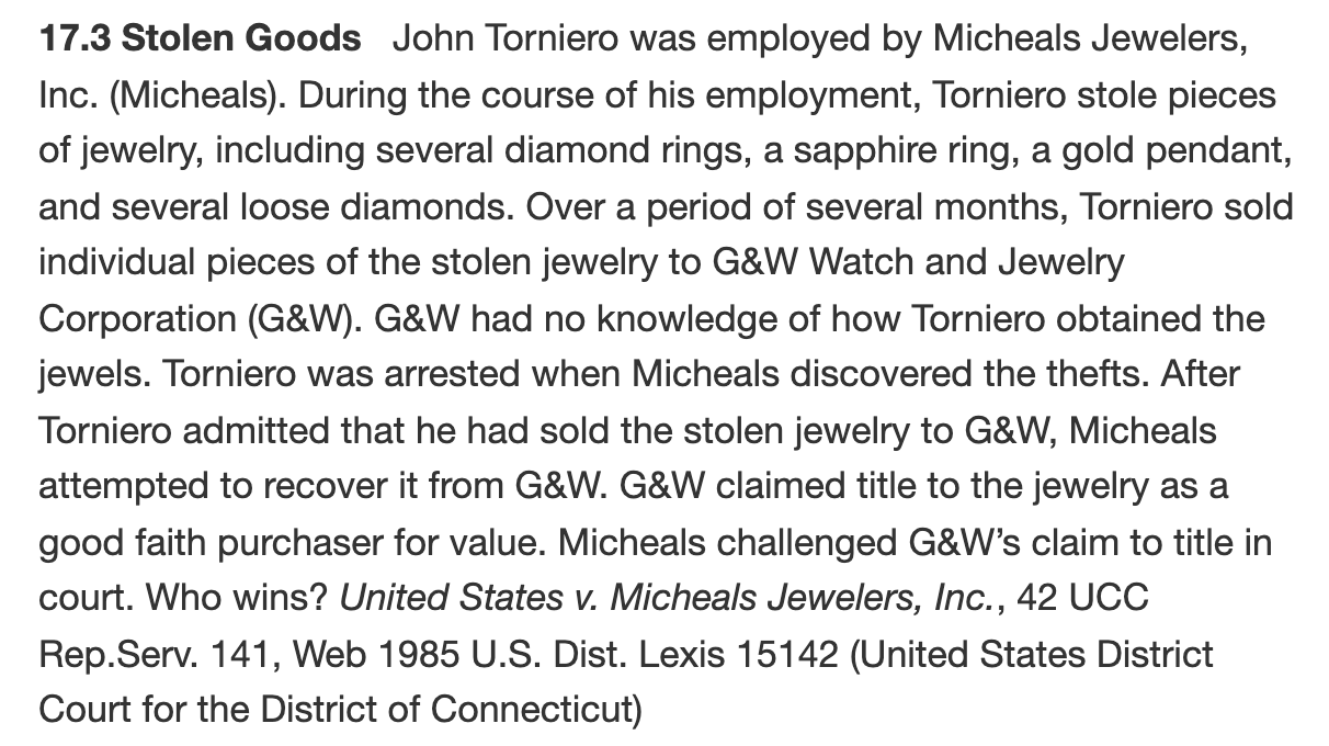 17.3 Stolen Goods John Torniero was employed by