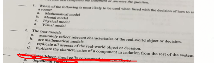 1. b. or answers the question. Which of the
