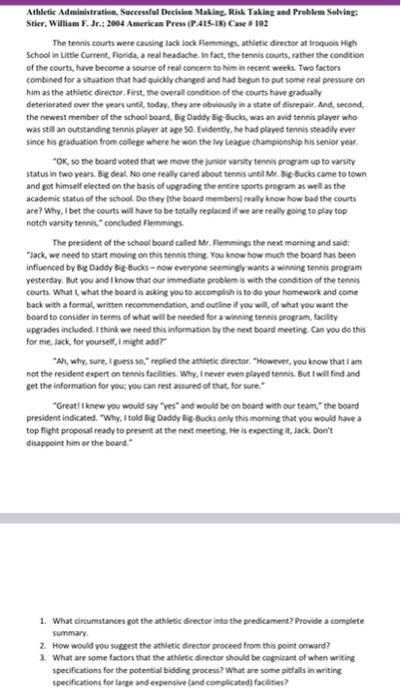 Athletic Administration. Successful Decisie