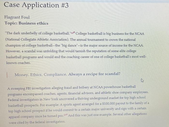 Case Application #3 Flagrant Foul Topic: Business