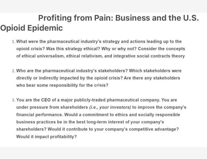 Profiting from Pain: Business and the U.S. Opioid