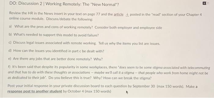 6 DO: Discussion 2 Working Remotely: The "New