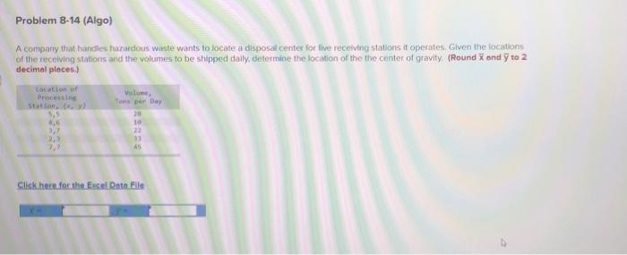 Problem 8-14 (Algo) A company that handles