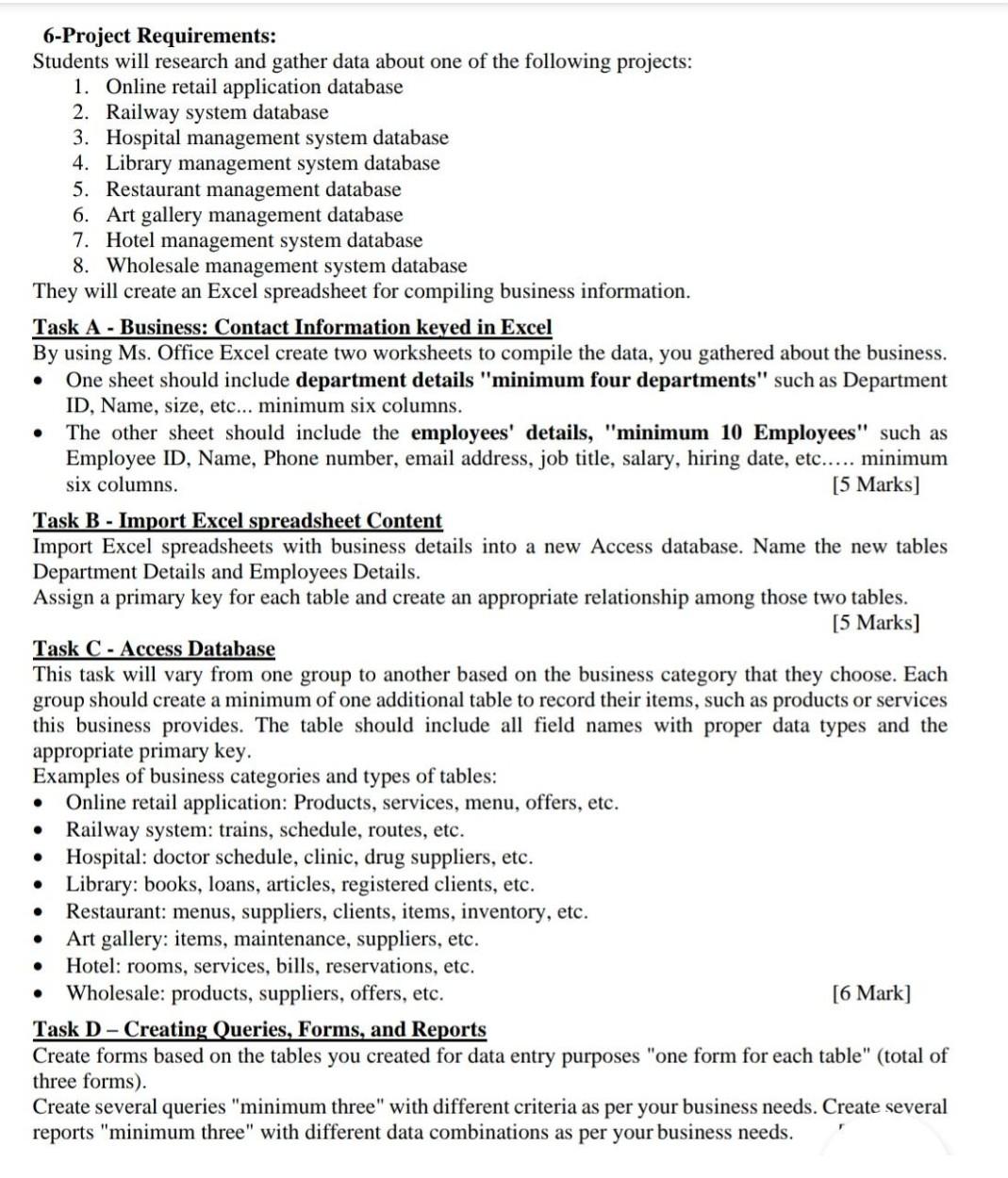 . 6-Project Requirements: Students will research