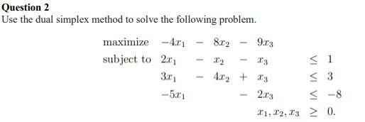 9.13 Question 2 Use the dual simplex method to
