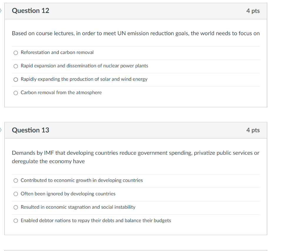 Question 12 4 pts Based on course lectures, in