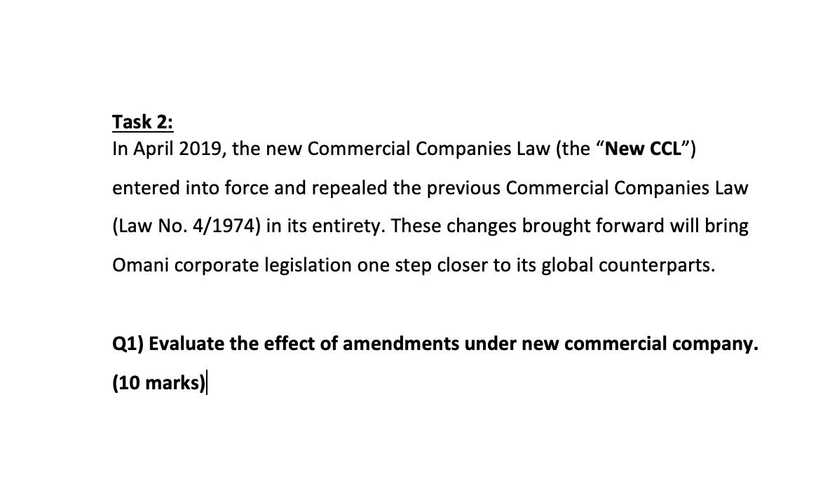 Task 2: In April 2019, the new Commercial