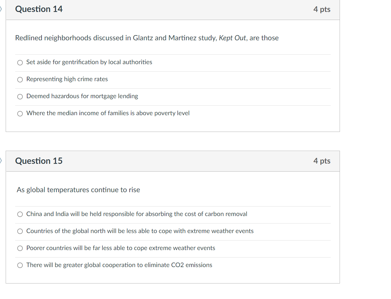 Question 12 4 pts Based on course lectures, in