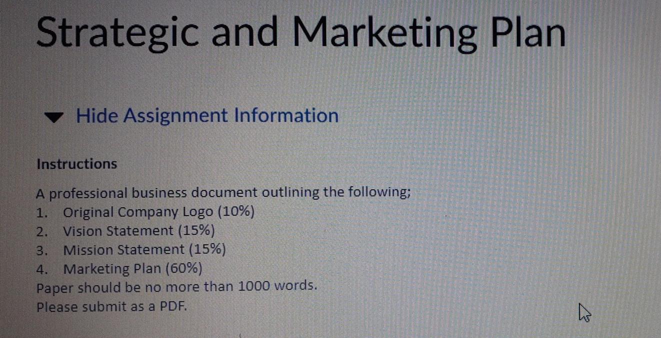 Strategic and Marketing Plan Hide Assignment