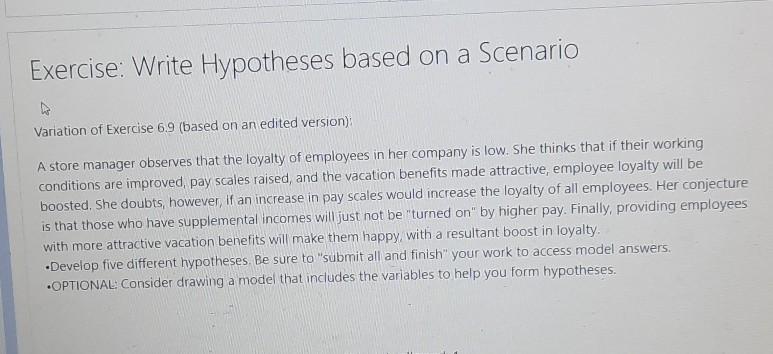 Exercise: Write Hypotheses based on a Scenario