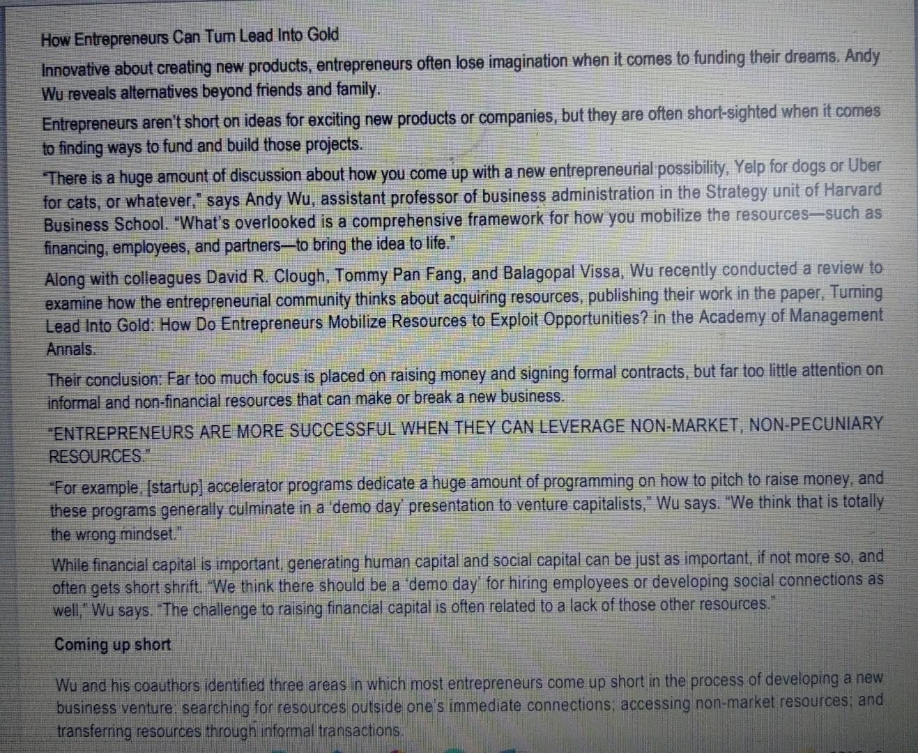 How Entrepreneurs Can Tum Lead Into Gold