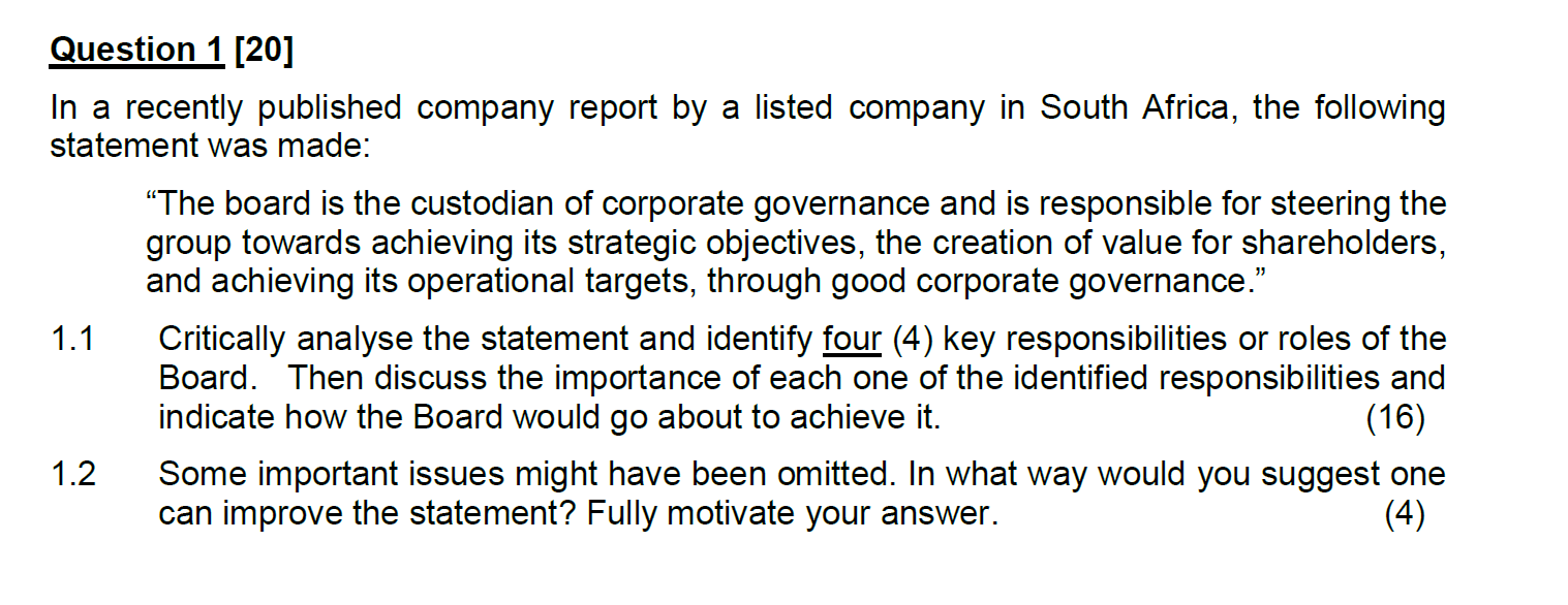 Question 1 [20] In a recently published company